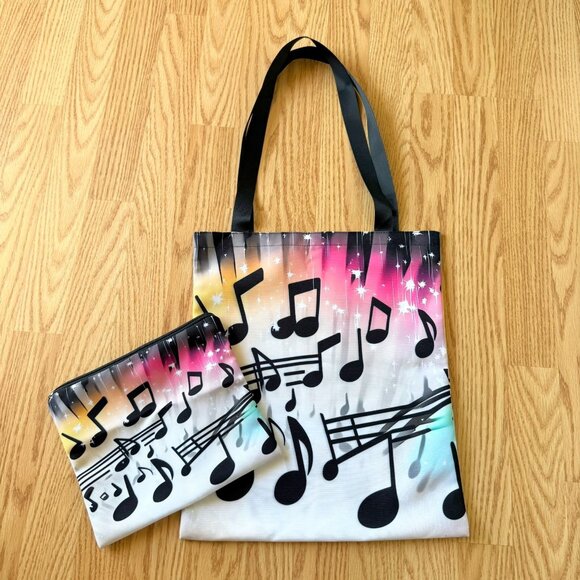 Music Notes Tote Bag with Matching Zipper Pouch Gradient Print - Picture 9 of 9